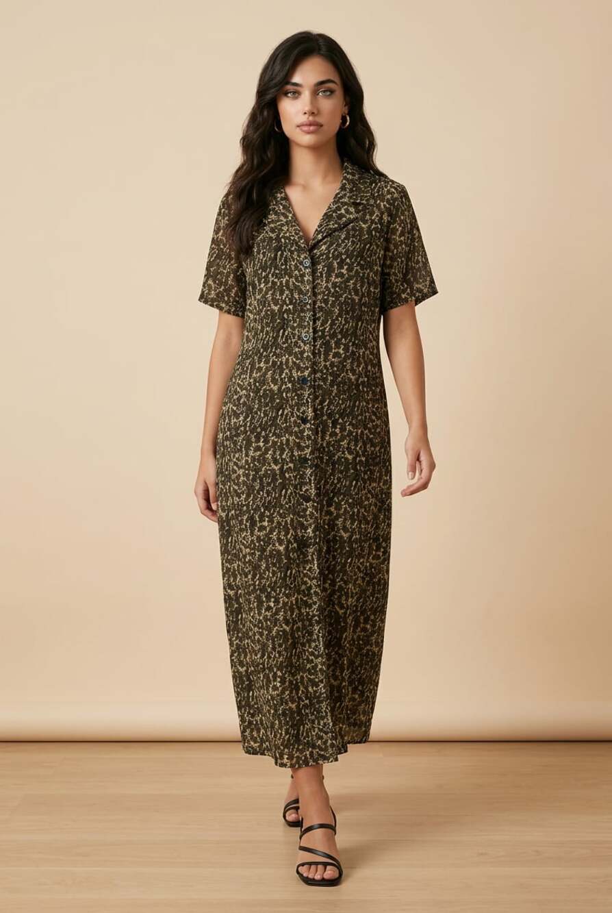 NWT Betsy Lauren Vintage Button-Front Animal Print Midi Dress size 18W